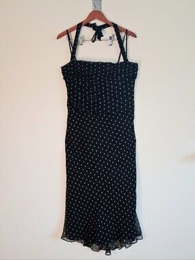 Laundry By Shelli Segal Black Polka Dot Silk Midi Dress